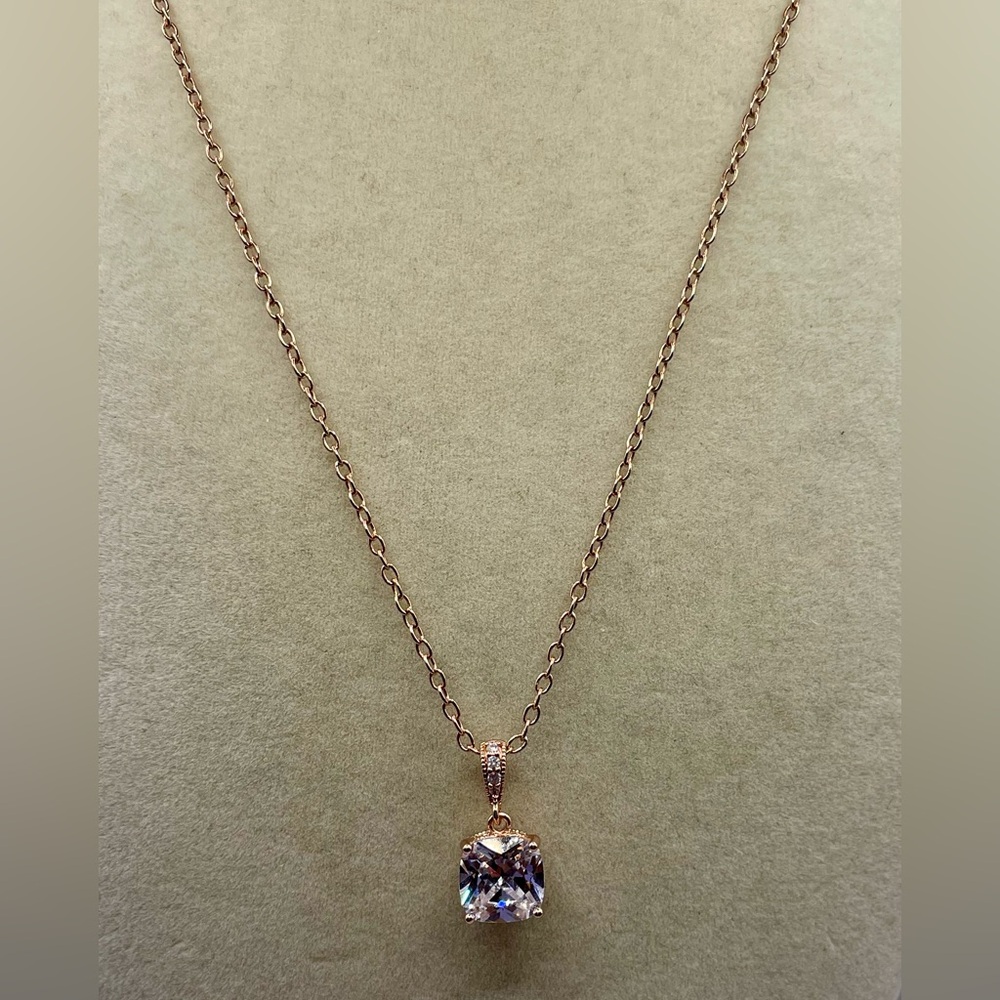 PAJ BR China Rose Gold Necklace with Cubic Zirconia Solitaire Pendant. 18 inch